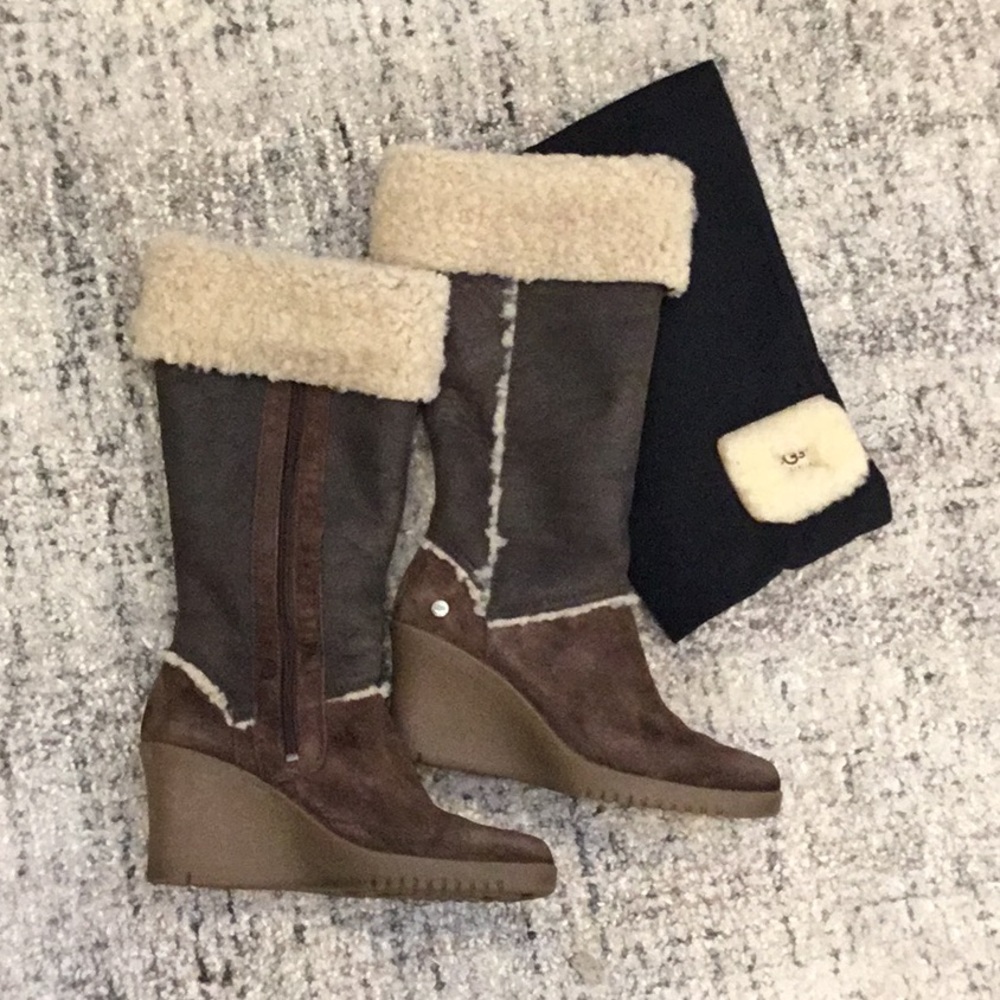 Ugg Sandra Shearling Suede Wedge Boots-sz 7